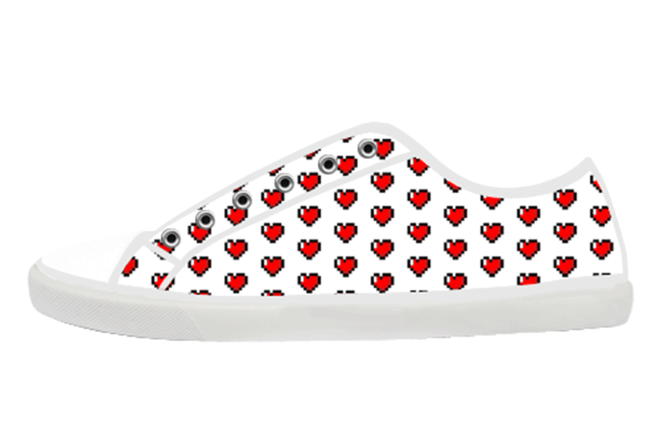 8 Bit Heart Low Top Shoes Women's / 5 / White, Low Top Shoes - SpreadShoes, SpreadShoes
